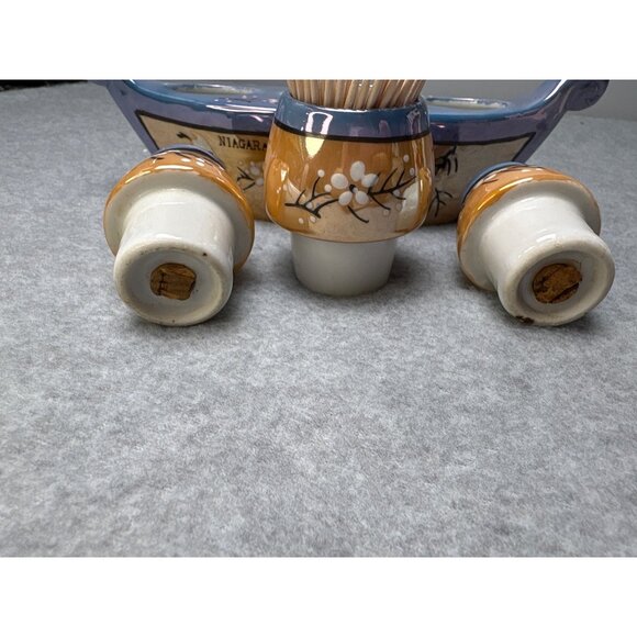 Niagara Falls Lusterware Salt & Pepper Shaker Boat Set with Toothpick Holder - Picture 6 of 11